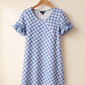 ❄️ Ann Taylor | Blue Ballad Gingham Ruffle Sleeve Dress Petite 2P